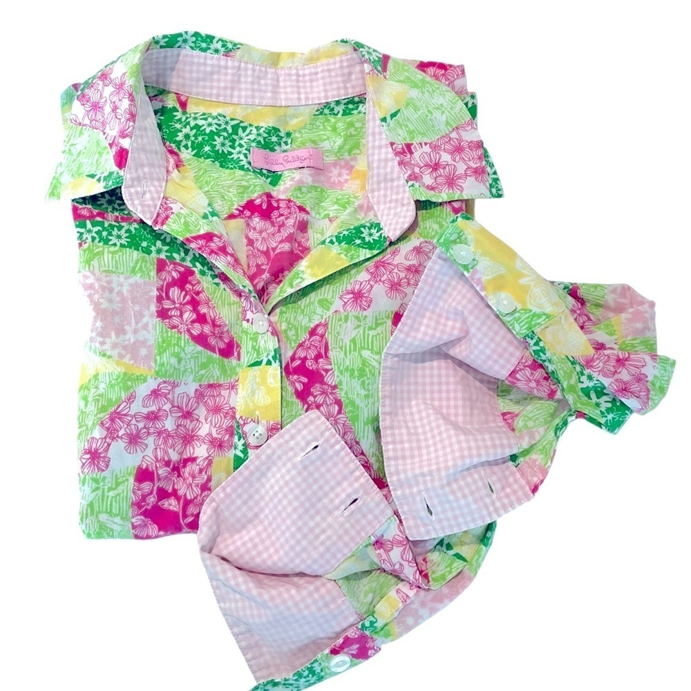 Lilly Pulitzer Jonni Blouse XS Pink Green Floral Button Down Resort Top - Picture 3 of 10